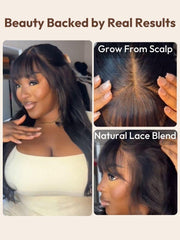 7x5 Bye-Bye Knots? & 13x4 Pre-Everything? Lace Frontal Black Fluffy Natural Loose Wave Curtain Bangs Wig