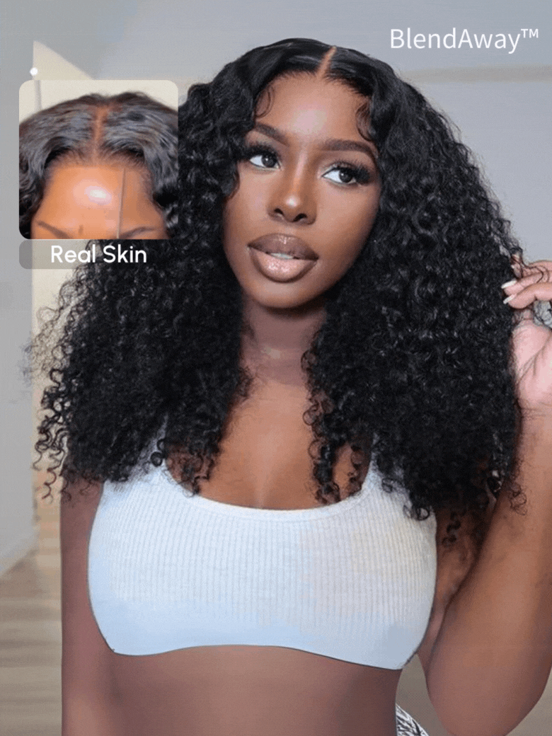 5x5 Thin HD BlendAway Lace Closure Black Glueless Jerry Curly Wig 180% Density