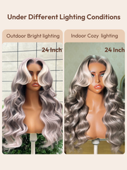 13x4 Pre-Everything? Silver Platinum Blonde Highlight Wig With Face-Framing Layer Bangs