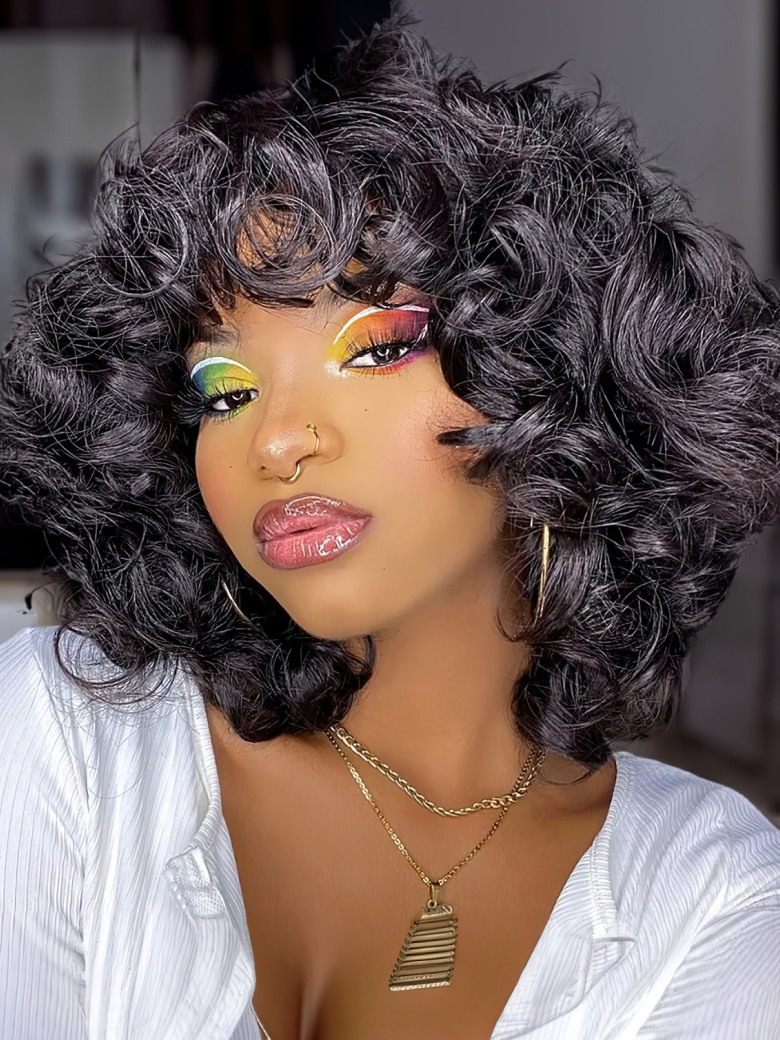 Gorgeous Loose Bouncy Curly Glueless Wig Short Bob Style For Women 10 Inch