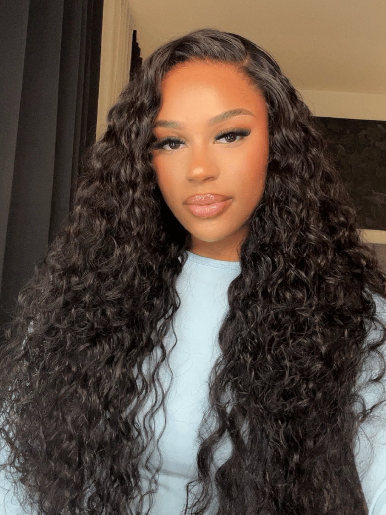 6x4.5 Pre Cut Lace Put On And Go Black Water Wave Air Wig With Baby Hair