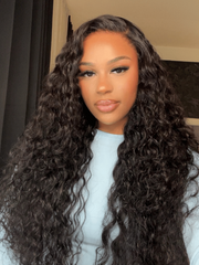 6x4.5 Pre Cut Lace Put On And Go Black Water Wave Air Wig With Baby Hair