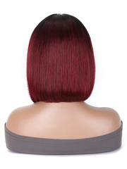Short Straight Ombre 99J Bob Wig 4x4 Lace Closure Wig 2 Tones 1b/99J Color