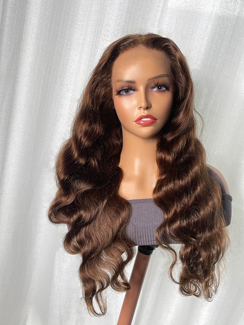 13x4 Transparent Lace Front Fall Hair Color Dark Chocolate Brown Body Wave Wig