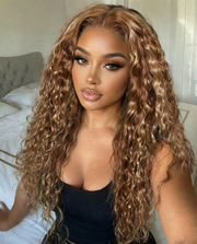 Must-Have 7x5 & 13x4 Bye Bye Slip? Lace Frontal Caramel Brown With Honey Blonde Highlights Water Wave Glueless Drawstring Wig