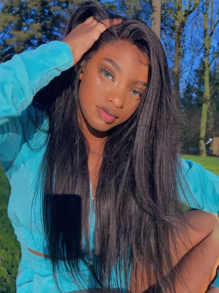 Petaluxe Invisible 5x5 HD Glueless Lace Wig Kinky Straight Hair 180% High Density Pre Plucked Natural Black (US Only)