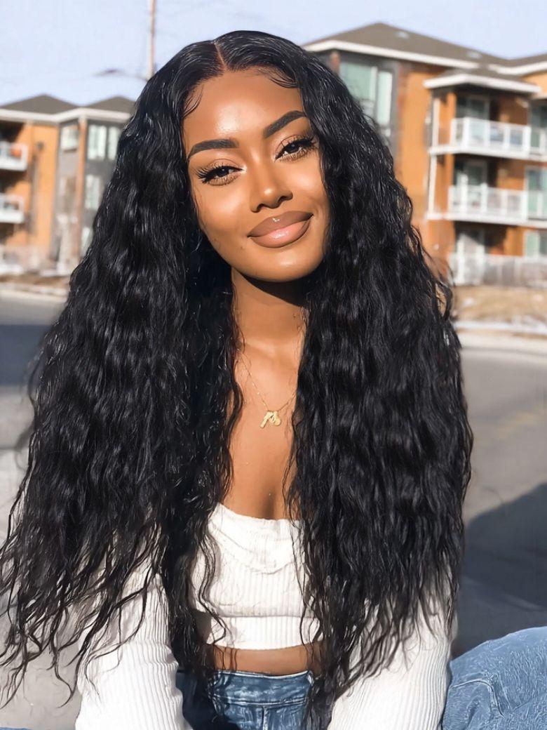 13x4 Pre-Everything? Lace Frontal Black Breezy Wave Wig with Invisi Drawstring