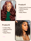 Petaluxe 2 Wigs $188 for 200% Density PreCut 6x4.5 Lace Reddish Brown Body Wave 16Inch and 250% Density V Part Deep Wave 14Inch