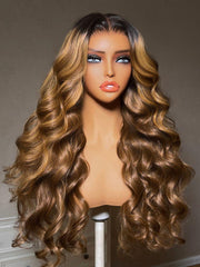 Bye-Bye Knots? 7x5 Lace Honey Brown Highlights Body Wave Drawstring Wig with Dark Roots