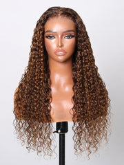 7x5 Byebye Knots Put On And Go Brown Piano Highlights Water Wave Glueless Wig 150% Density