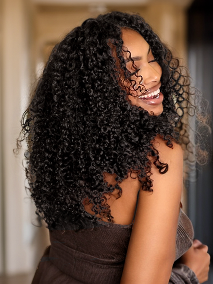 [250% Density] Petaluxe 13x4 Transparent Lace Front Long Curly Wig 100% Virgin Human Hair Pre-plucked Natural Black