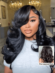 [Ship within 24H] Bye-Bye Slip? Wig Feathered Layer Left Side Part 200% Density Wig with Secure Silicone Strips and Drawstring
