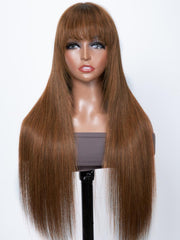 Glueless Dark Brown Hair Color Layer Cut Bang Wig Install in 5 Mins