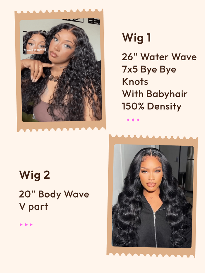 Petaluxe 2 Wigs $188 for 26" Water Wave 7x5 Bye Bye Knots Wig And 20" Body Wave V Part Wig