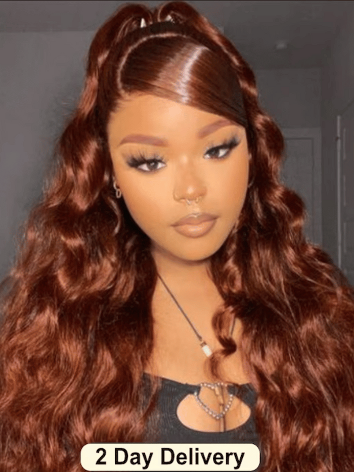 Petaluxe Reddish Brown Put On And Go 4x4  Body Wave Wig Glueless Pre Cut Lace Quick & Easy With Breathable Cap Air Wig