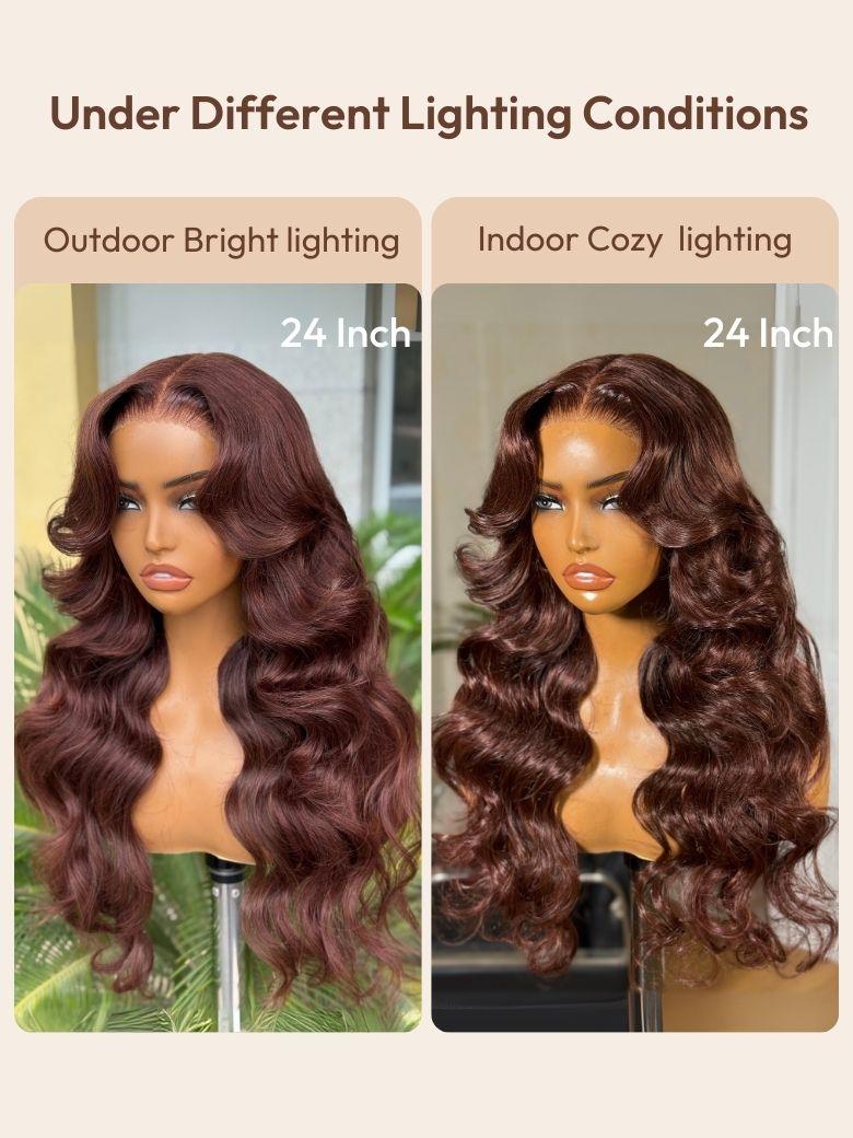13x4 Pre-Everything? Lace Frontal Auburn Brown Loose Wave Wig with Invisi Drawstring & Face Framing Layers 150% Density