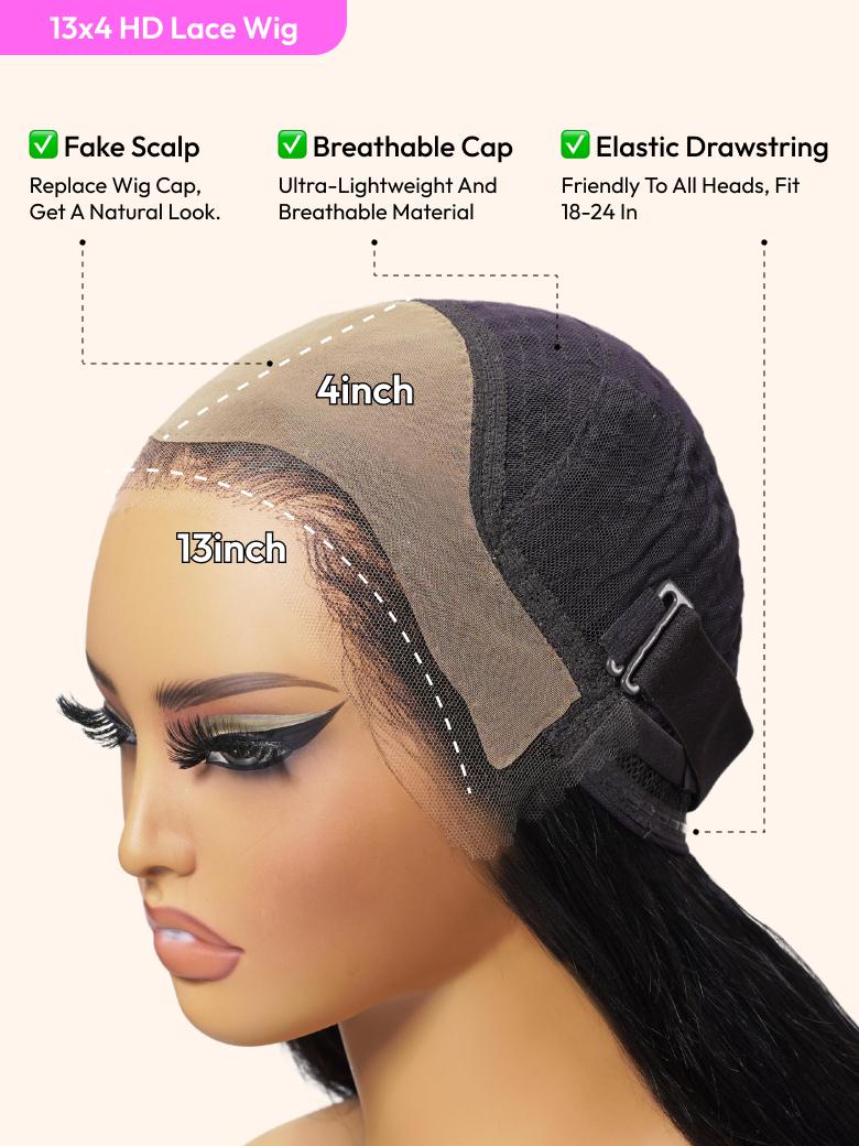 [Pay 22" Get 24"] 13x4 HD Lace ByeBye Cap? Invisible Lace Wig Frontal Body Wave Black Wig