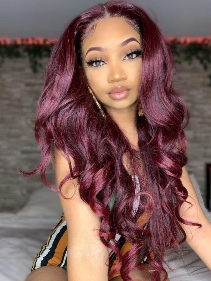 Petaluxe [24"=$79 | With Gift] 13x4 Lace Front Reddish Purple Side Part Body Wave Wig 180% Density