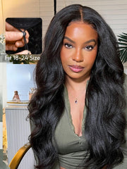EasiContour? V Part Glueless Yaki Straight Wig With Invisi Drawstring 100% Human Hair 150% & 180% Density Super Secure