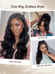 13x4 Pre-Everything? Invisible Lace Body Wave Lace Frontal Black Wig With Invisi Drawstring