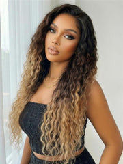 Bye-Bye Knots? 7x5 Lace Black to Brown to Blonde Ombre Water Wave Wig with Invisi Drawstring