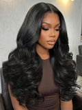Petaluxe 7x5 Bye Bye Slip? Lace Black Glueless Layered Blowout Wig with Flipped Ends with Invisi Drawstring
