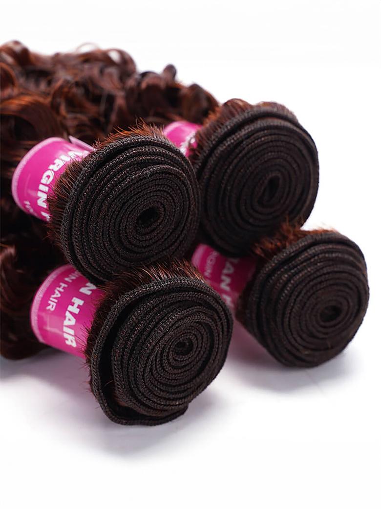Dark Auburn Body Wave Remy Human Hair 4 Bundles With Closure Deal
