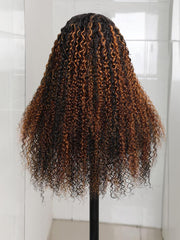 13x4 Lace Frontal Dark Brown Balayage Highlights Jerry Curly 13x4 Lace Wig 150% Density