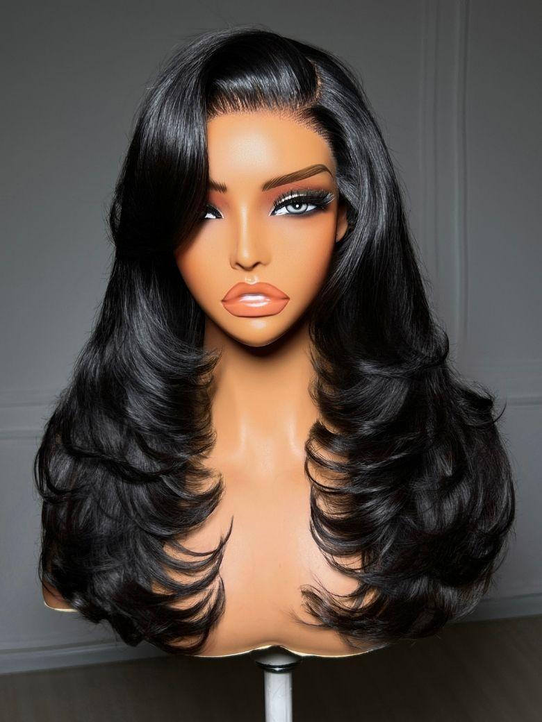 7x5 Bye-Bye Slip? Lace Feathered Blowout Wig with Face-Framing Layers and Deep Side Part Bangs