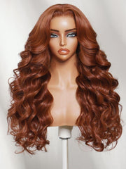 7x5 Bye Bye Slip? Lace Auburn Copper Brown Body Wave Drawstring Wig Beginner Friendly