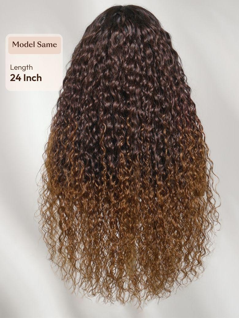 7x5 Bye Bye Slip? Lace Caramel Brown Ombre with Dark Roots Water Wave Glueless Wig