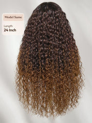 7x5 Bye Bye Slip? Lace Caramel Brown Ombre with Dark Roots Water Wave Glueless Wig