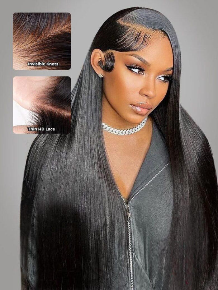 Petaluxe 13x4 HD Lace Frontal Straight Human Hair Invisible Lace Wigs 150% Density