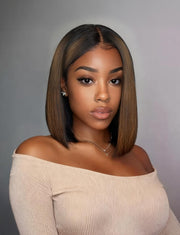 Bye-Bye Knots 7x5 Lace Black to Chestnut Brown Ombre Yaki Bob Wig