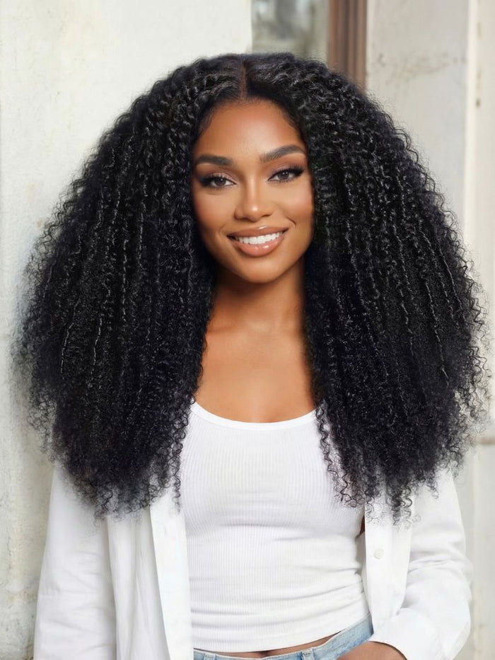 Petaluxe Bye-Bye Knots? 7x5 Lace Middle Part Micro Twist Curly Wig with Finger Coils End for Natural Afro Texture