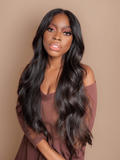 Petaluxe Hair Body Wave Hair Bundles with Closure 100% Unprocessed Human Hair 4 Bundles with Middle Part T Part Lace Closure Natural Color