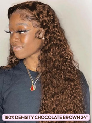 [All 24"=$149] 200%/ 180% Density 13x4 Front Lace Chocolate Brown/ Honey Highlights/ Burnt Orange Wigs