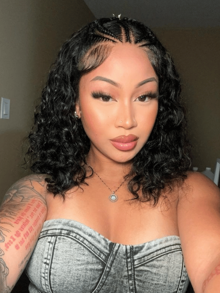 Petaluxe Bye Bye Knots 7x5 Pre Cut Lace Bouncy Water Wave Glueless Bob Wig 150% Density