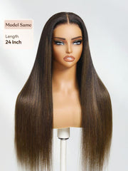 Bye-Bye Knots 7x5 Lace Black to Chestnut Brown Ombre Yaki Straight Wig With Invisi Drawstring