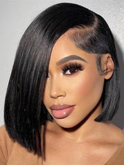 Put On And Go 6x4.5 Pre-cut Lace Black Long Bob Glueless Wig