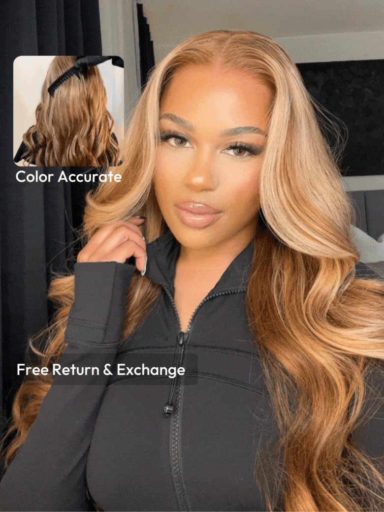 Beginner Friendly 6x4.5 Pre Cut Lace Put On And Go Honey Blonde Highlights Body Wave Air Wig Member Exclusive