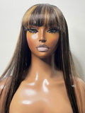 Petaluxe 13x4 Lace Front Black With Honey Blonde Streaks Straight Wig With Chinese Bangs