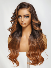 Brown to Light Auburn Ombre Wig With Side Part Face Framing Layers