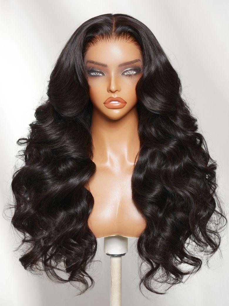 360 HD Lace Pre-plucked Luxury Raw Virgin Hair Chocolate Brown Balayage Body Wave Wig with Money Piece Highlights