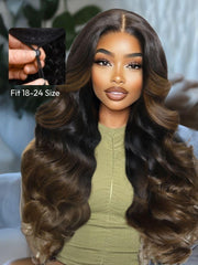 EasiContour? V Part Black to Chestnut Brown Ombre Body Wave Wig With Invisi Drawstring
