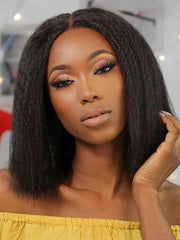 6x4.5 Pre-Cut Lace Yaki Straight Air Wig Put On And Go Glueless Wig Bouncy 150% Density