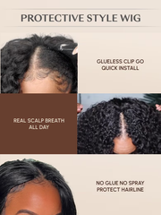 Glueless V Part 0 Skill Needed Beginner Friendly Wig 150% Density Natural Scalp Curly Human Hair Upgrade U part Wig Without Leave out