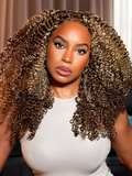 Petaluxe Honey Blonde Sun Kissed Highlights 13x4 Transparent Lace Front Kinky Curly Wig 150% Density