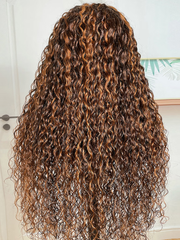 [All Length $129] 200% Density 13x4 Lace Front Toffee Brown With Highlights And Cute Curls