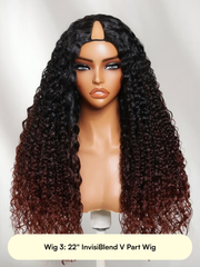 [From 22"] All V Part Wigs From $79: Body Wave | Black Kinky Straight with Spiral Curly Ends | Black to Reddish Brown Ombre Water Curly